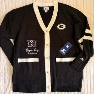STARTER Black and White Green Bay Packers Cardigan NWT size XL